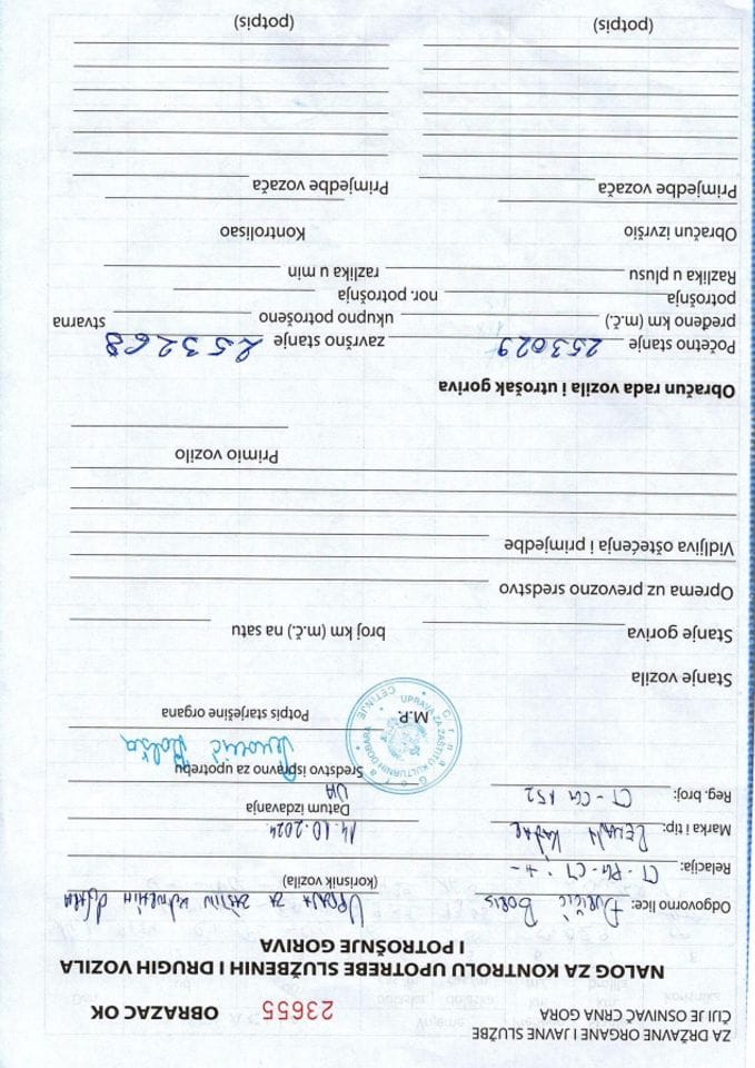 Putni nalog za period 14.10. - 21.10.2024.