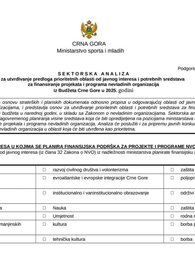 Секторска анализа спорта 2025 година