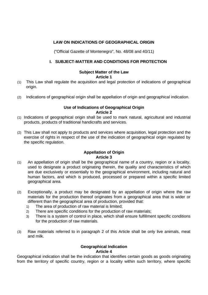 Law on Indications of Geographical Origin