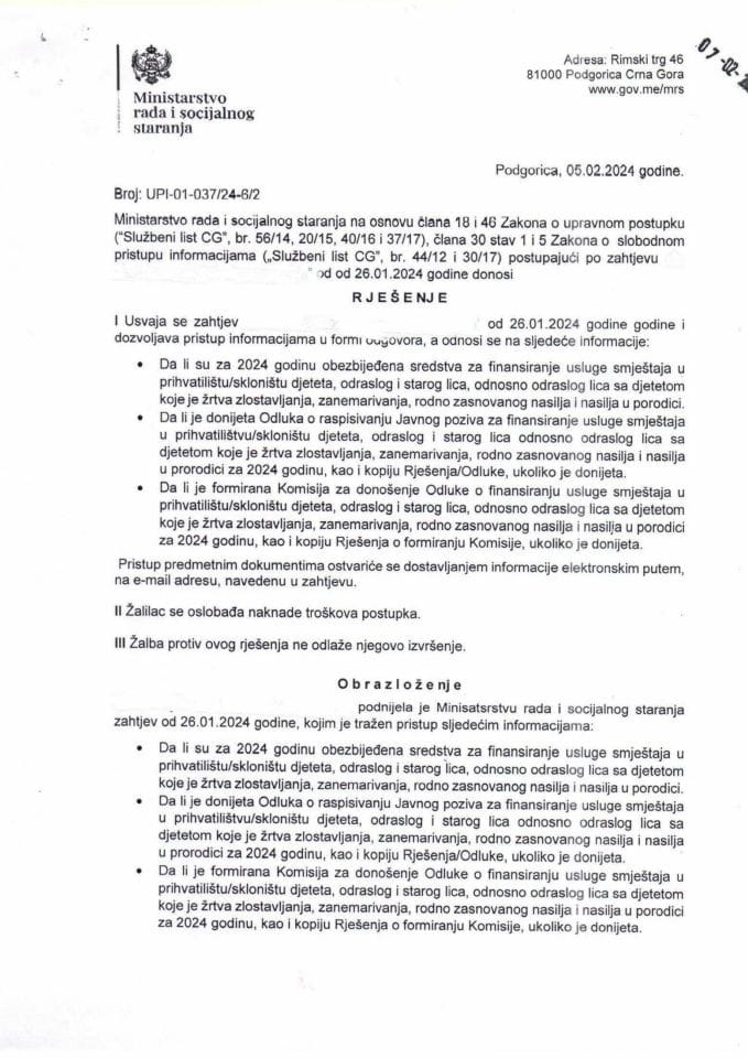 Rješenje br. UPI-01-037-24-6-2