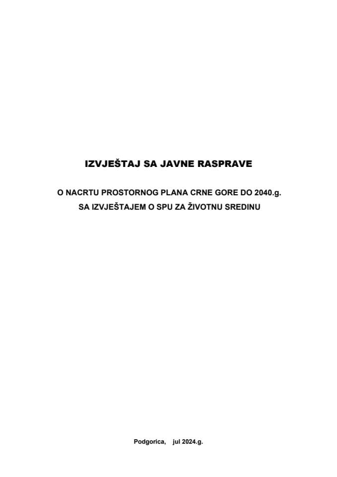 Izvjestaj sa JR o Nacrtu PPCG 2040 sa izvjestajem o SPU na zivotnu sredinu