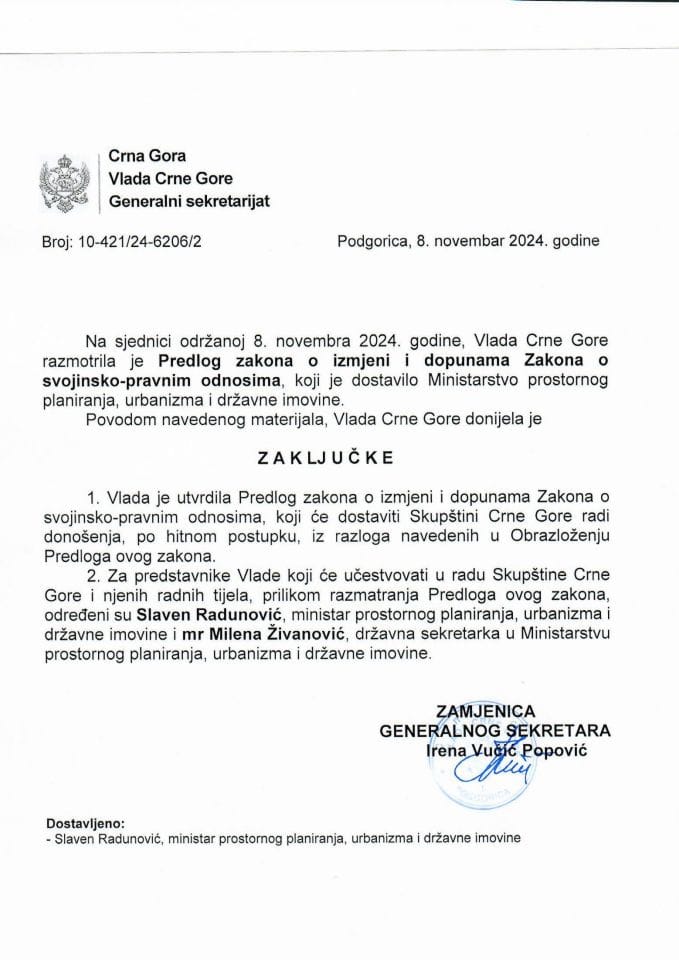 Predlog zakona o izmjeni i dopunama Zakona o svojinsko-pravnim odnosima - zaključci