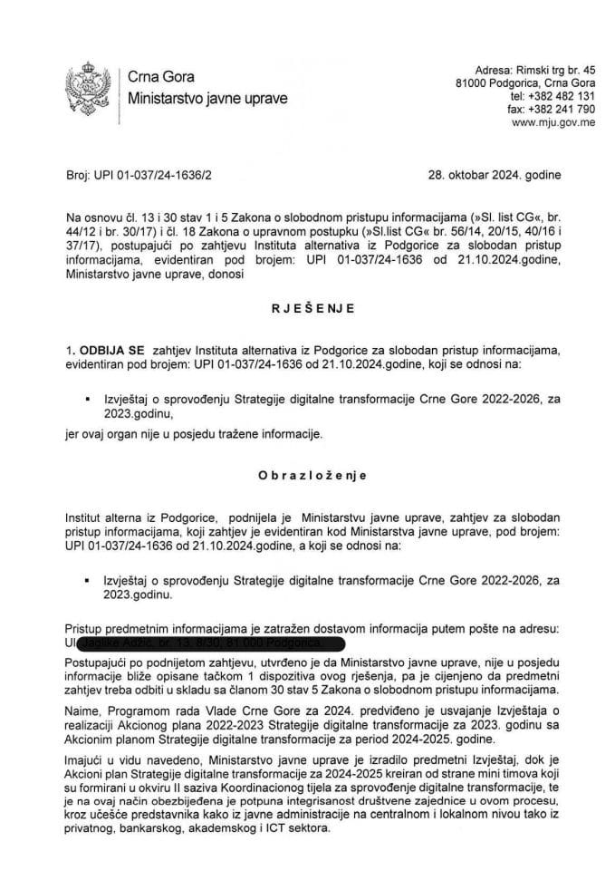 SPI -RJSENJE SPI -INSTITUT ALTERNATIVA -1636