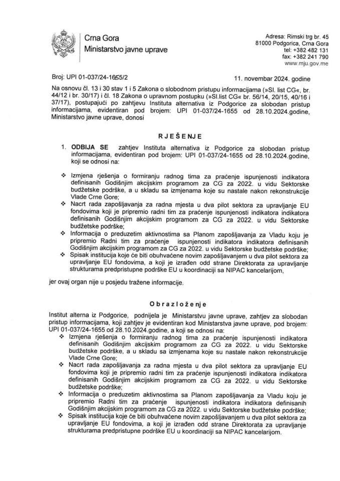 SPI -RJEŠENJE SPI -INSTITUT ALTERNATIVA -1655