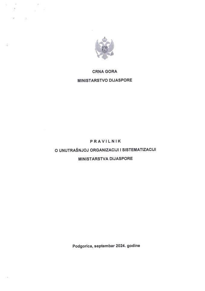 Pravilnik o unutrašnjoj organizaciji i sistematizaciji radnih mjesta Ministarstva dijaspore (2024)
