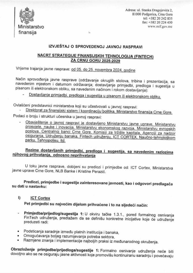 Извјештај о спроведеној јавној расправи за Нацрт Финтецх стратегије