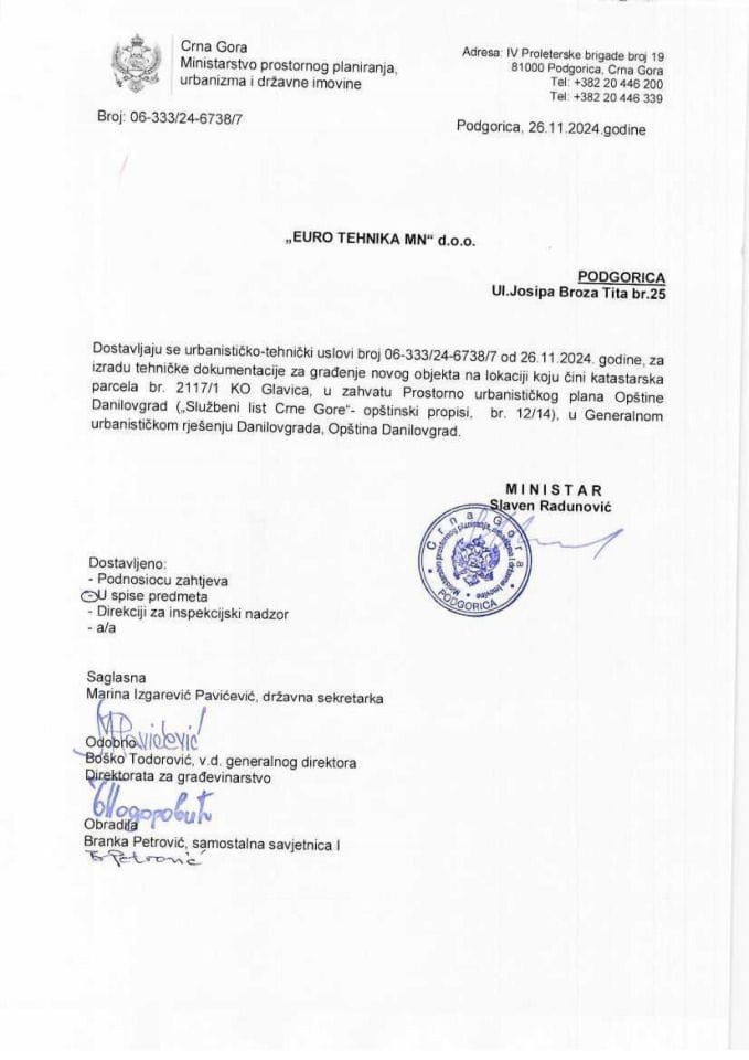 Izdati urbanističko-tehnički uslovi - 06_333_24_6738_7 EURO TEHNIKA MN DOO