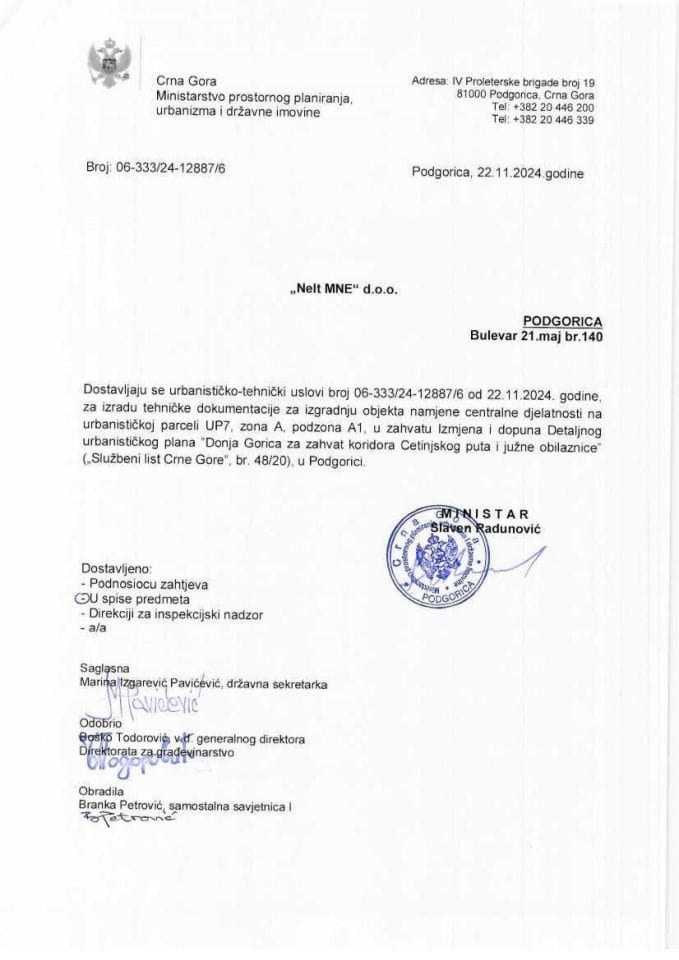 Izdati urbanističko-tehnički uslovi - 06_333_24_12887_6 NELT MNE DOO