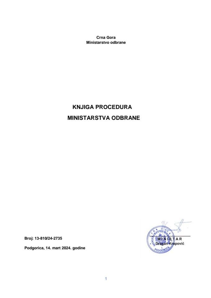 KNJIGA PROCEDURA MINISTARSTVA ODBRANE 2024