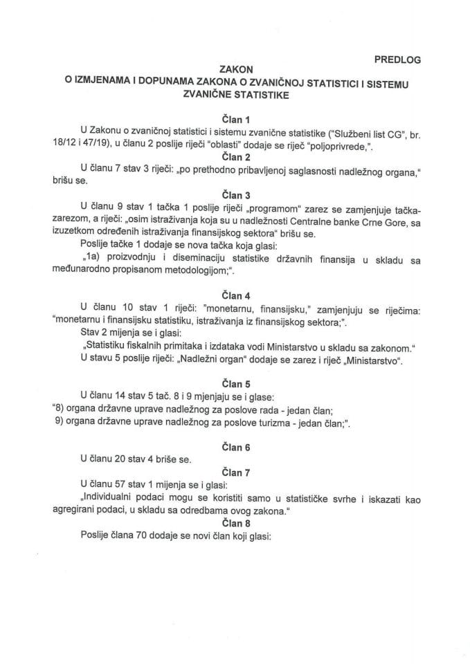 Предлог закона о измјенама и допунама Закона о званичној статистици и систему званичне статистике