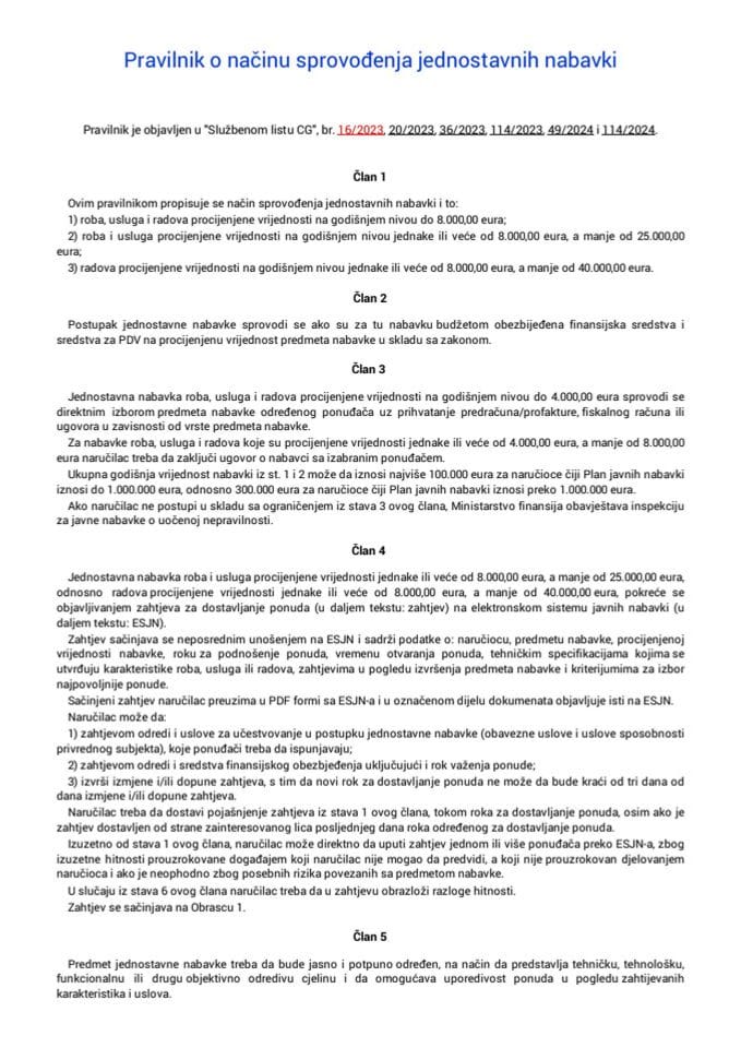 Pravilnik o načinu sprovođenja jednostavnih nabavki