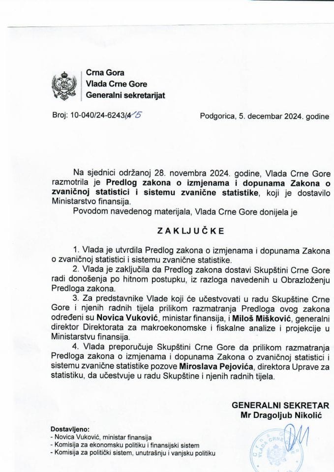 Предлог закона о измјенама и допунама Закона о званичној статистици и систему званичне статистике - закључци