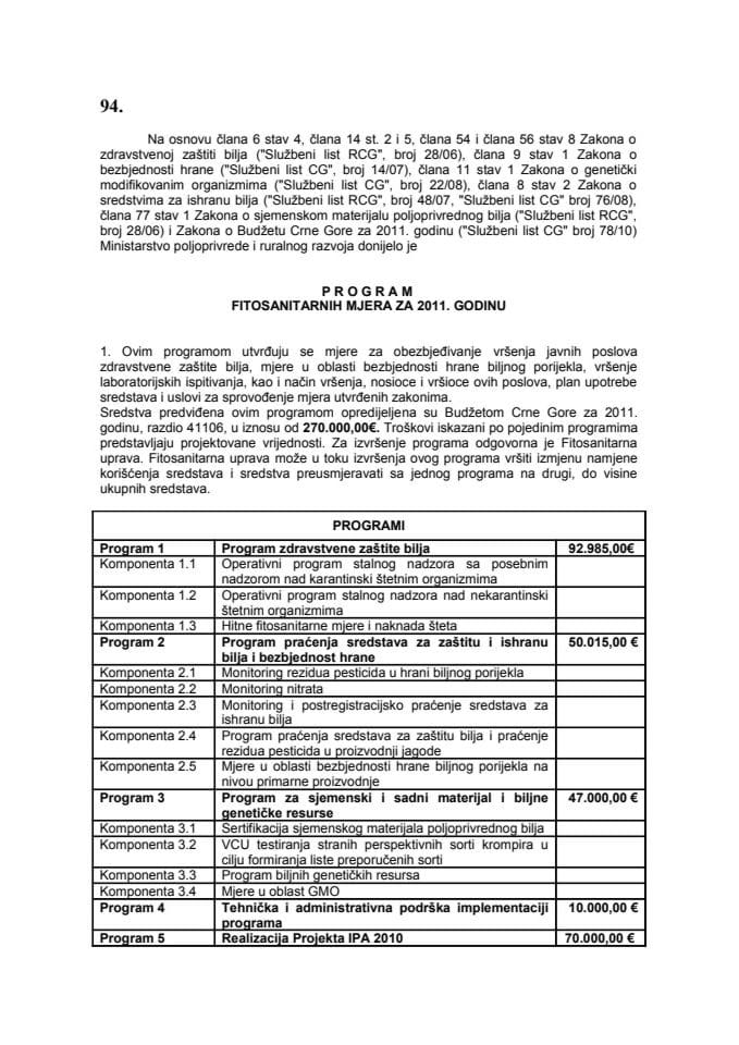 Program of Phytosanitary Measures for the 2011