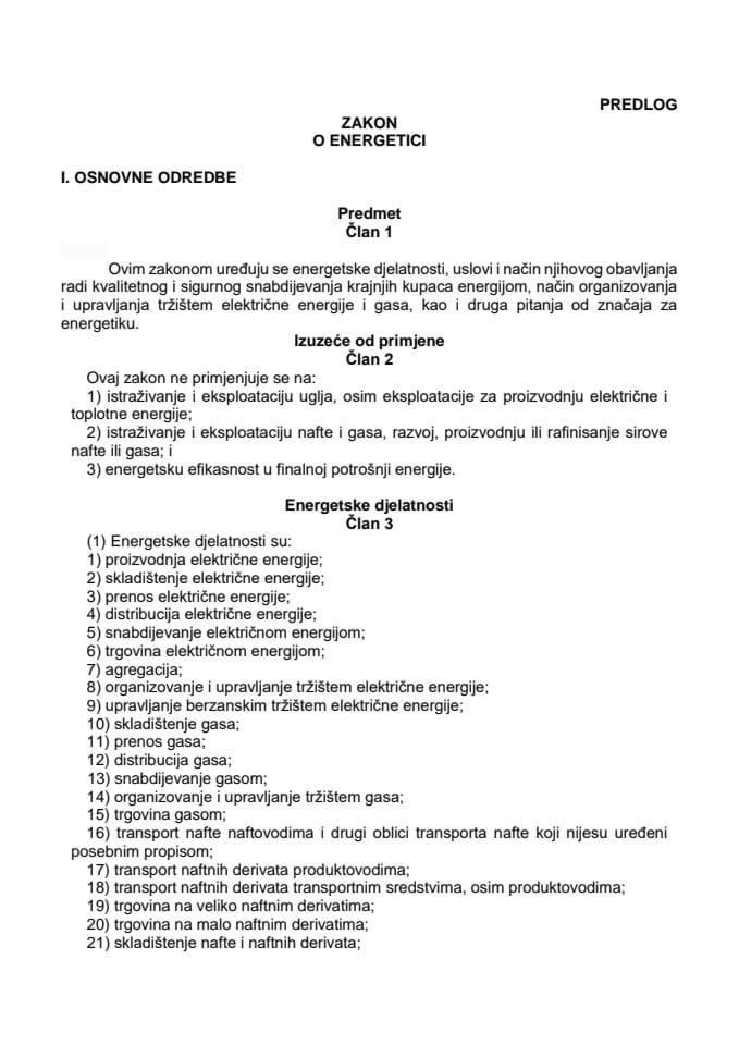 Predlog zakona o energetici s Izvještajem sa javne rasprave