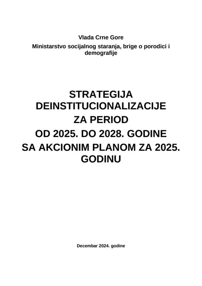 Strategija deinstitucionalizacije za period 2025-2028. godine sa Akcionim planom za 2025.