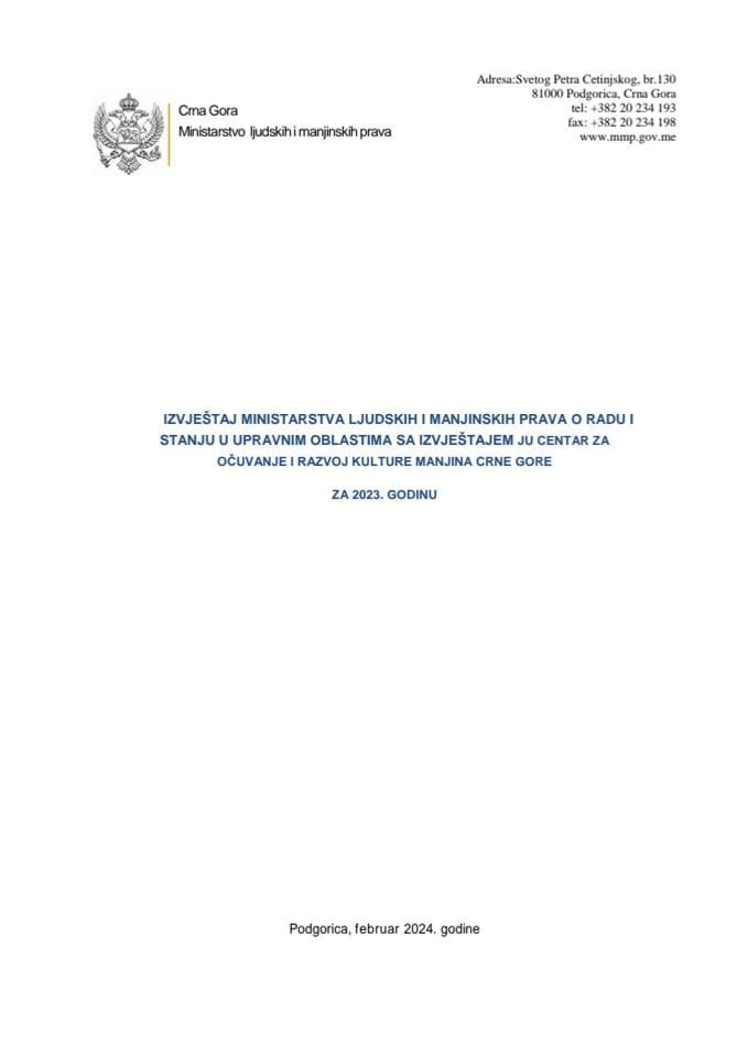 IZVJEŠTAJ MINISTARSTVA LJUDSKIH I MANJINSKIH PRAVA O RADU I  STANJU U UPRAVNIM OBLASTIMA za 2023. godinu