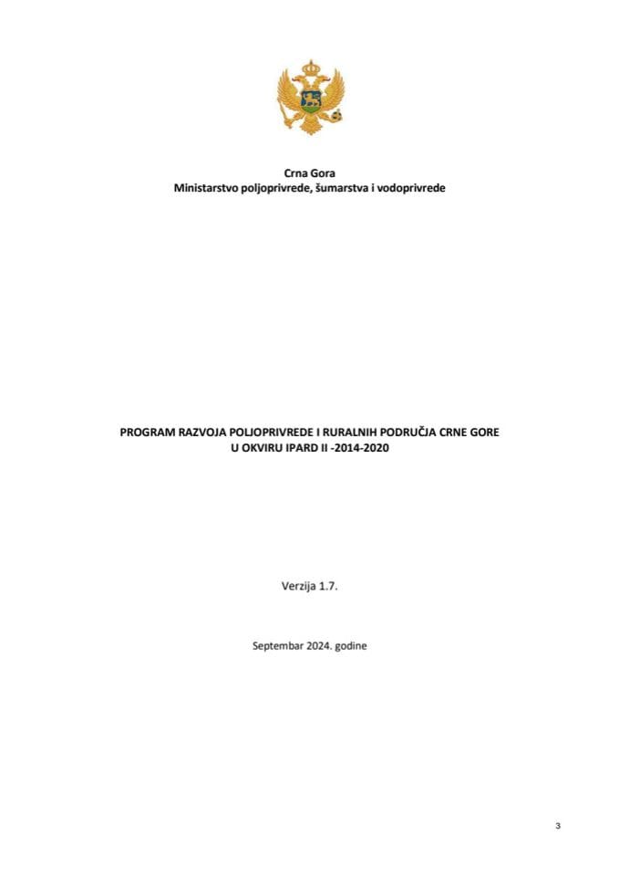 Predlog programa razvoja poljoprivrede i ruralnih područja Crne Gore u okviru IPARD II 2014-2020 verzija 1.7