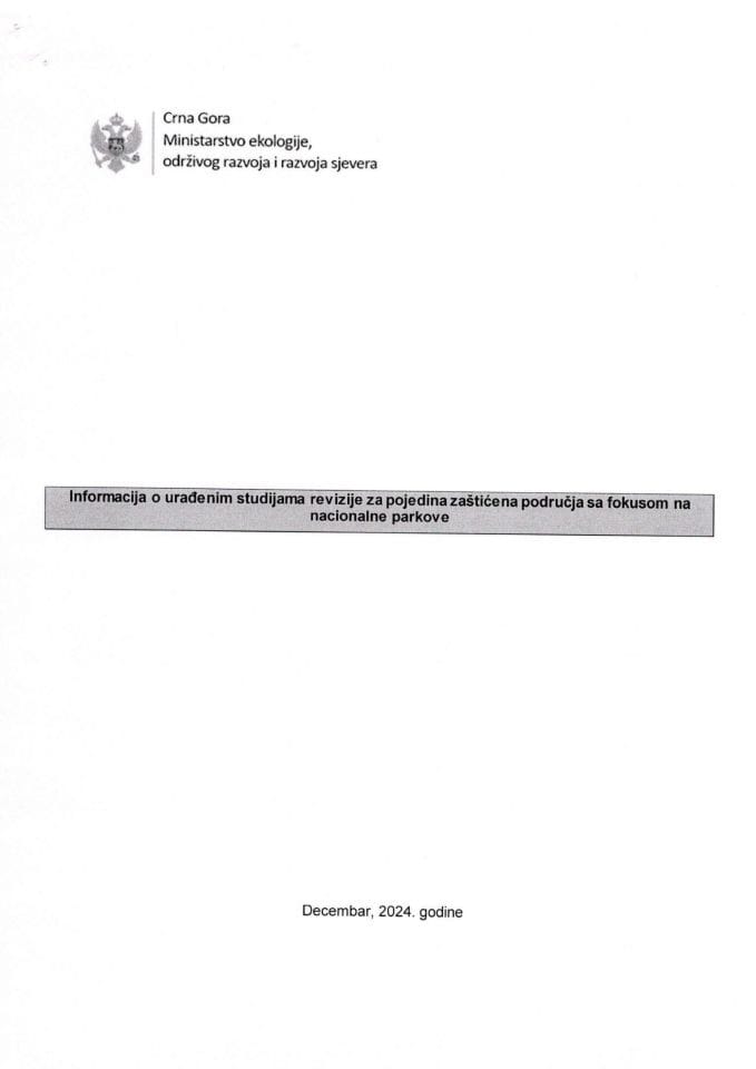 Информација о урађеним студијама ревизије за поједина заштићена подручја са фокусом на националне паркове