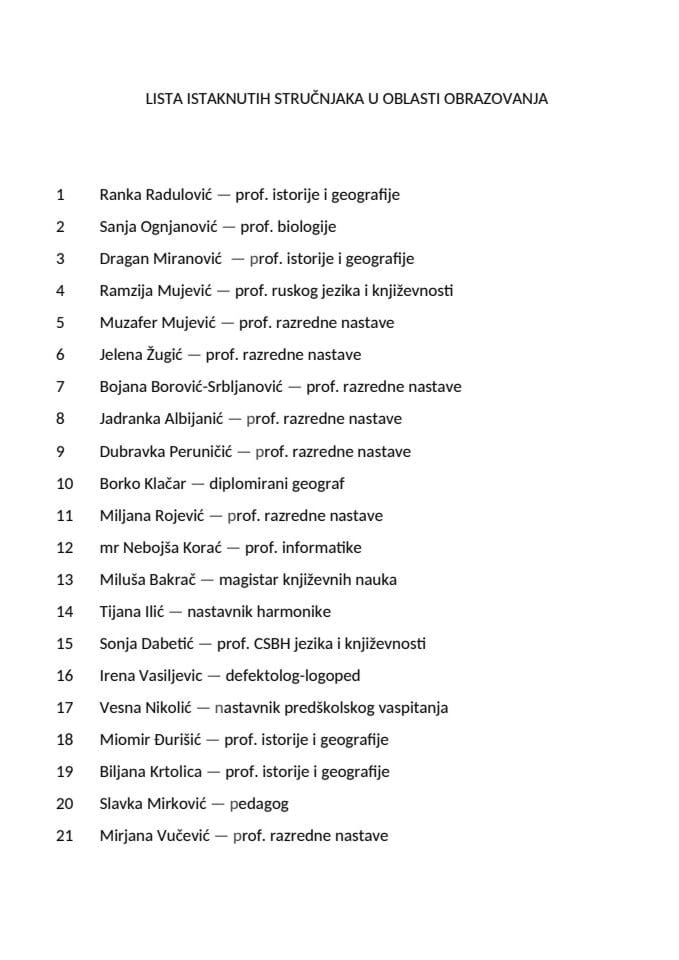 Листа истакнутих стручњака у области образовања