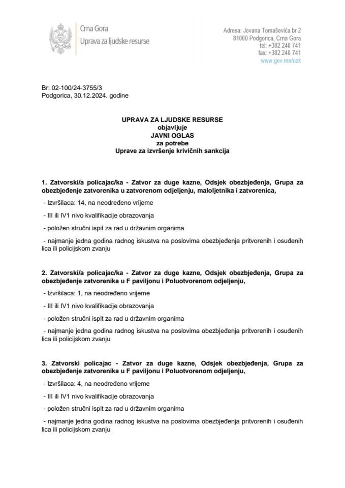 Javni oglas 30.12.2024.