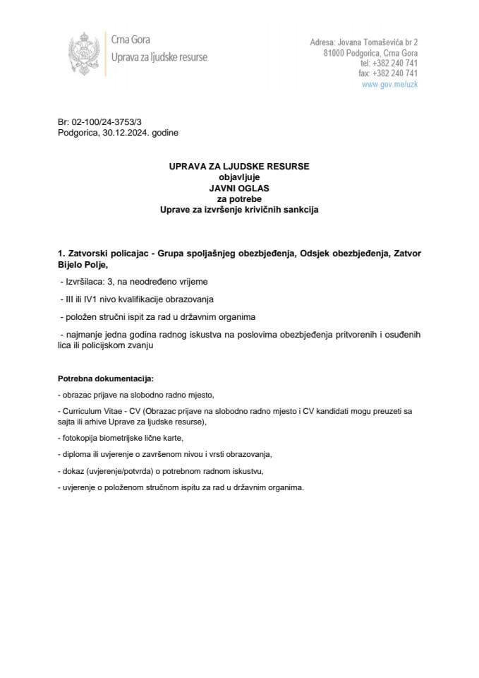 Javni oglas, 30.12.2024.