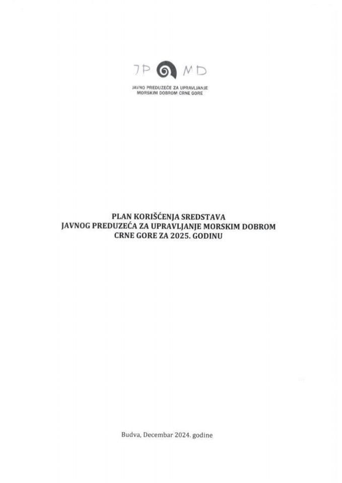 Plan korišćenja sredstava Javnog preduzeća za upravljanje morskim dobrom Crne Gore za 2025. godinu