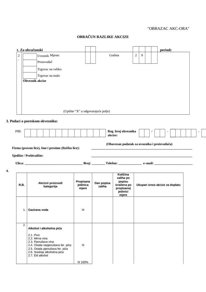 Obrazac  „AKC-ORA“
