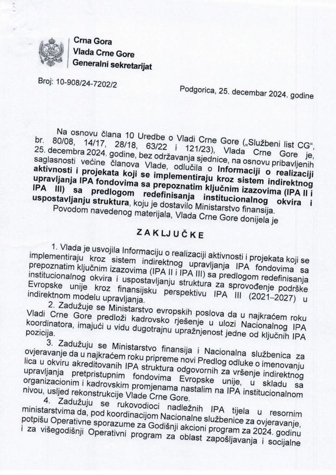 Информација о реализацији активности и пројеката који се имплементирају кроз систем индиректног управљања IPA фондовима са препознатим кључним изазовима (IPA II и IPA III) - закључци