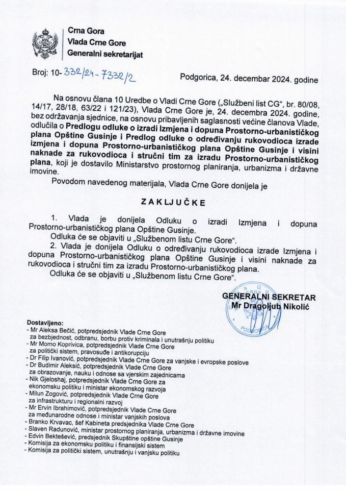 Предлог одлуке о изради Измјена и допуна Просторно-урбанистичког плана Општине Гусиње и Предлог одлуке о одређивању руководица израде Измјена и допуна Просторно-урбанистичког плана Општине Гусиње - закључци