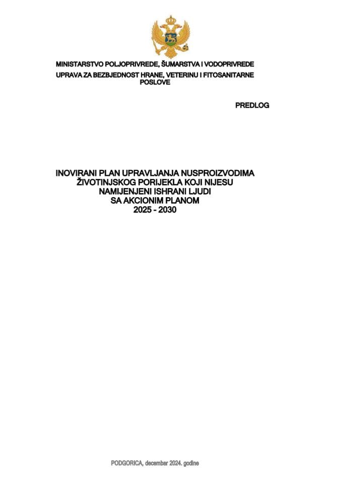 Inovirani plan upravljanja nusproizvodima životinjskog porijekla koji nijesu namijenjeni ishrani ljudi s Predlogom akcionog plana 2025-2030