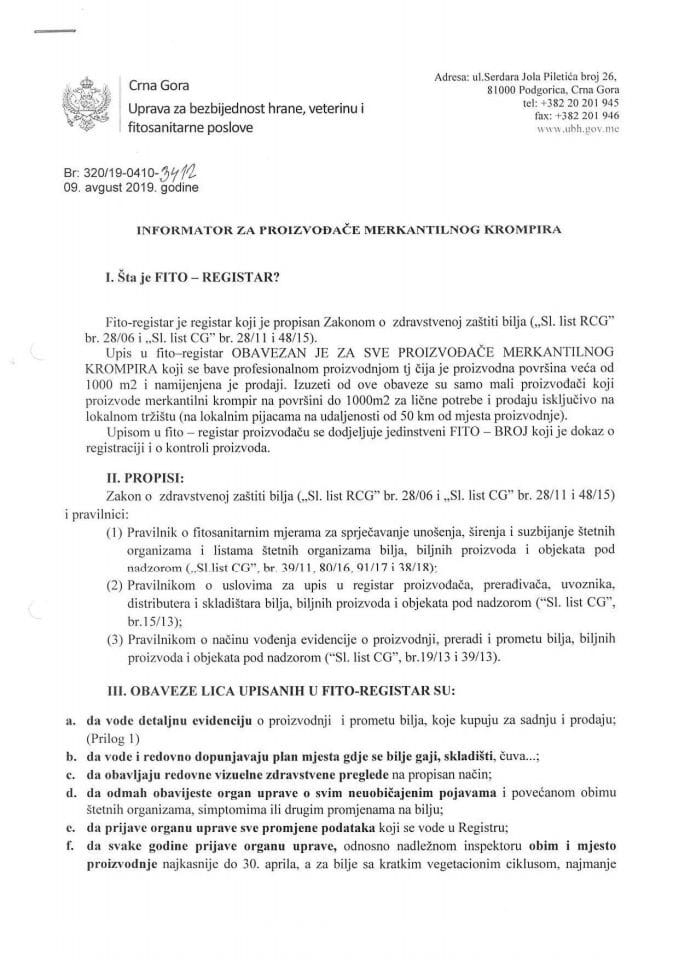 Informator za proizvođače merkantilnog krompira