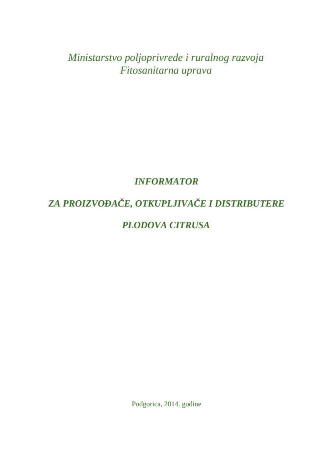 Informator za proizvođače, otkupljivače i distributere plodova citrusa