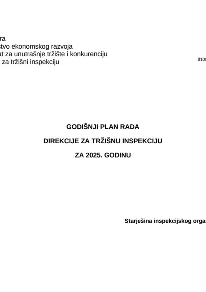 Годишњи план рада за 2025.годину - Дирекција за тржишну инспекцију