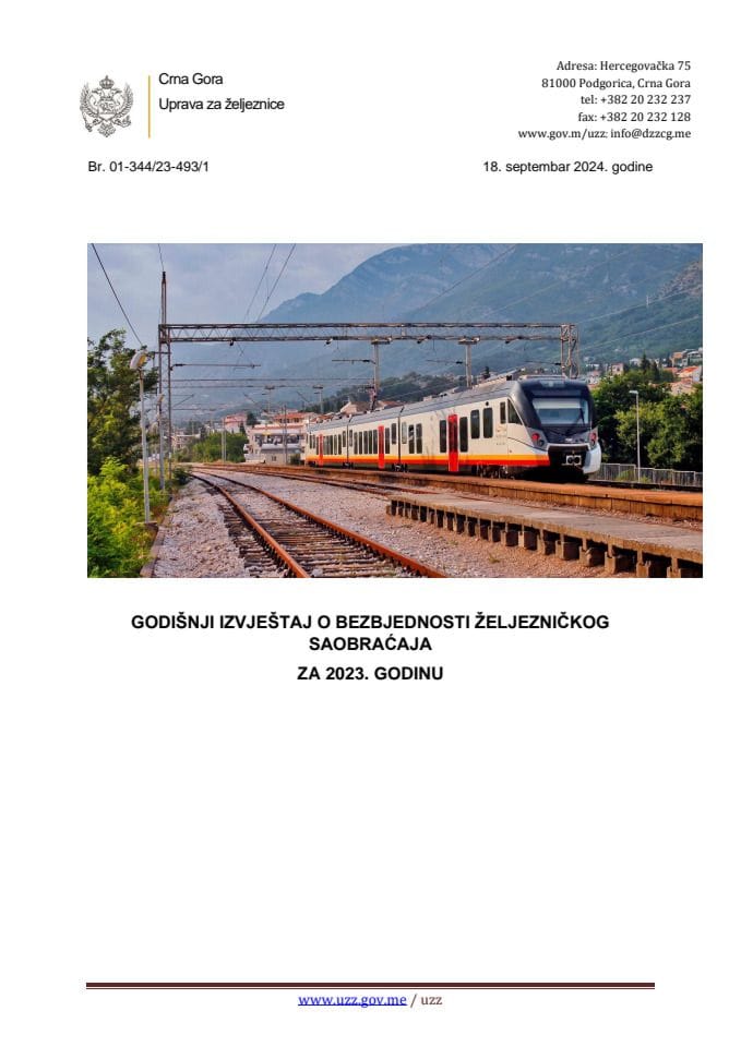 Годишњи извјештај о безбједности жељезничког саобраћаја за 2023. годину