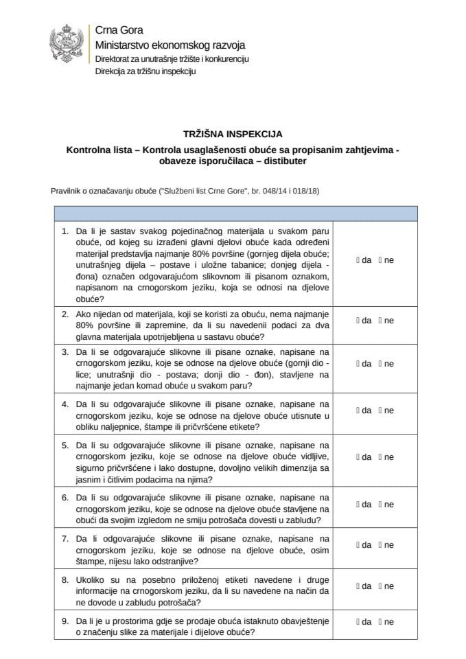 KL - Kontrola usaglasenosti obuce  - obaveze isporucilaca  -distributer