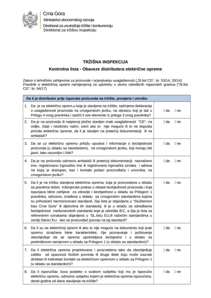 KL - Obaveze  distributera električne opreme