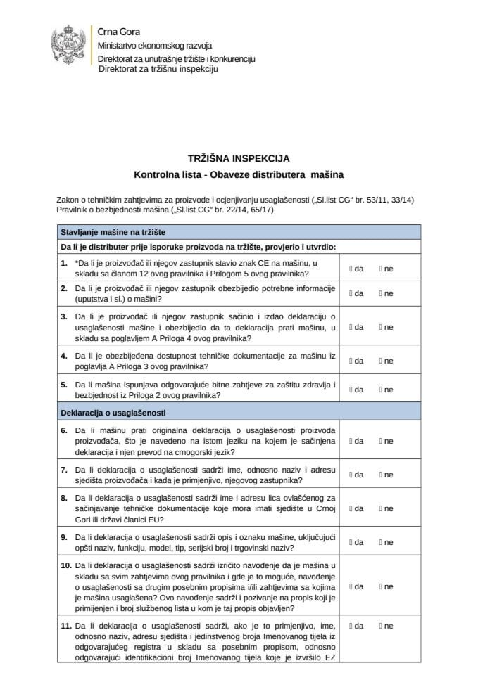 KL - Obaveze distributera masina