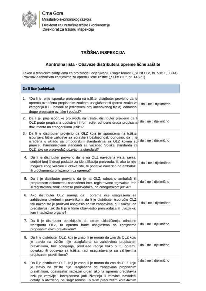 KL - Obaveze distributera opreme licne zastite (OLZ)