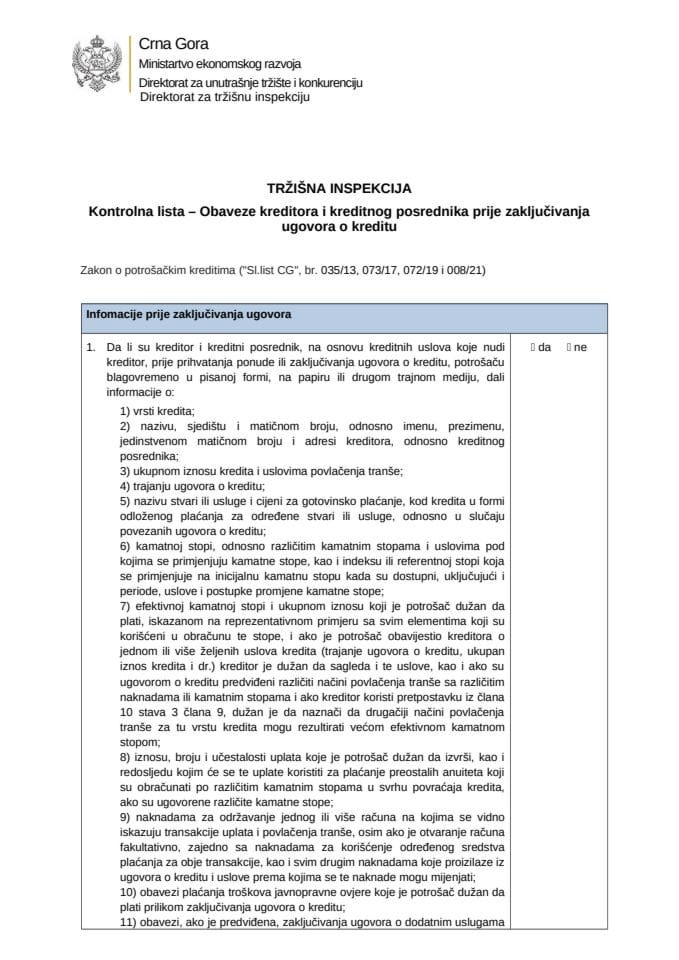 КЛ - Обавезе кредитора и кредитног посредника прије закљуƒивања уговора о кредиту