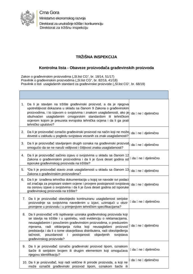 КЛ - Обавезе производјаца градјевинских производа