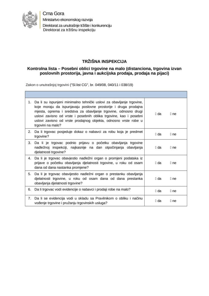 KL - Posebni oblici trgovine na malo (distanciona, trgovina izvan poslovnih prostorija, javna i aukcijska prod