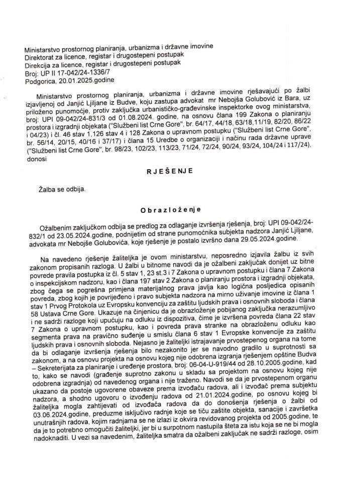 Drugostepena rješenja - UPII 17-042-24-1336-7 LJILJANA JANJIĆ