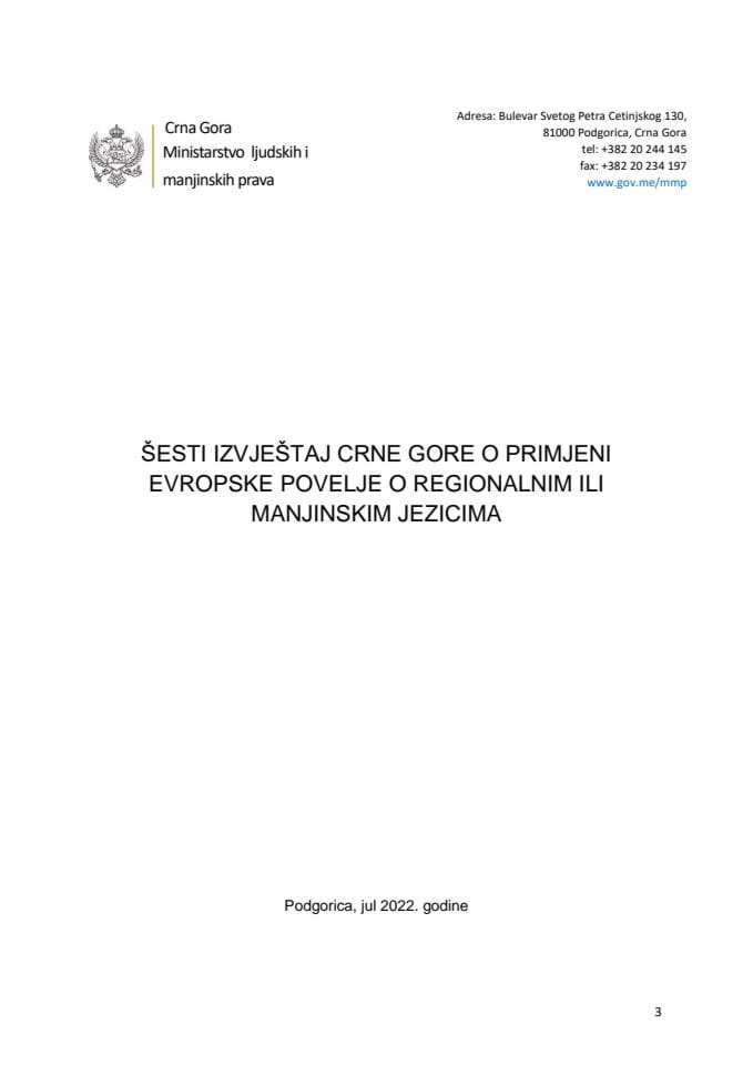 Šesti Izvještaj Crne Gore o pripremi Evropske povelje o regionalnim ili manjinskim jezicima