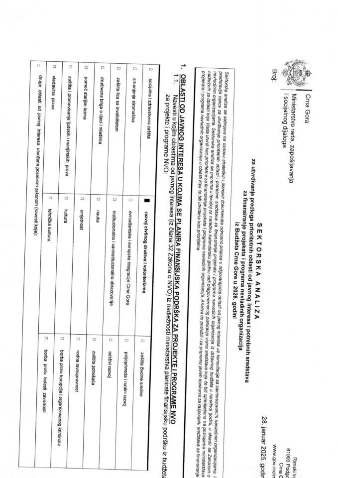 Nacrt sektorske analiza za oblast - razvoj civilnog društva i volonterizma za 2026. godinu