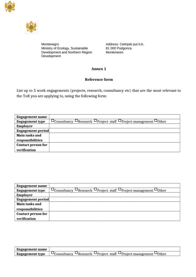 Javni oglas za lokalnog konsultanta za održivo poslovanje u okviru GEF7 projekta - 30 1 25 ToR for national consultant for SD in business operations - Annex-1-reference-form