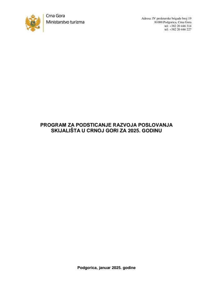 Predlog programa za podsticanje razvoja poslovanja skijališta u Crnoj Gori za 2025. godinu