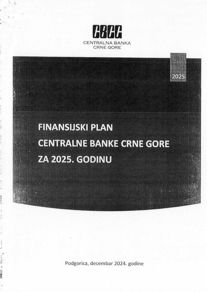 Finansijski plan Centralne banke Crne Gore za 2025. godinu