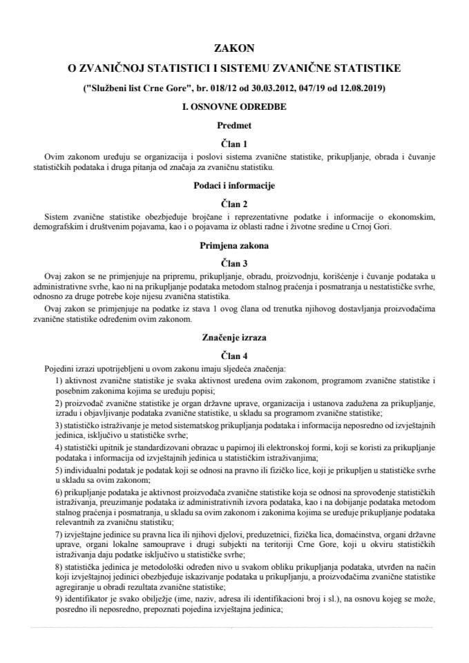 Zakon o zvaničnoj statistici i sistemu zvanične statistike Crne Gore