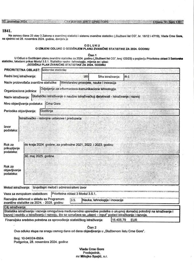 Odluka o izmjeni Odluke o Godišnjem planu za 2024. godinu