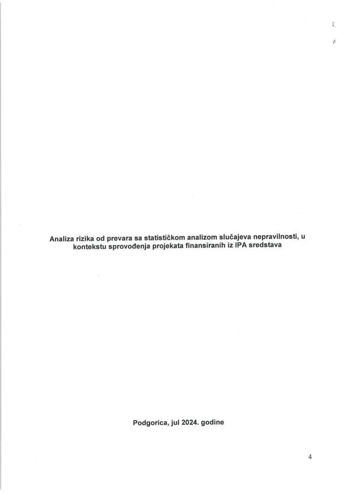 Analiza rizika od prevara sa statističkom analizom slučajeva nepravilnosti, u kontekstu sprovođenja projekata finansiranih iz IPA sredstava